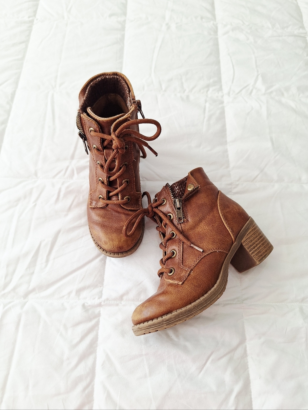 Jellypop Kids' Harlem Block Heel Boots in Cognac Distress - Girls 13